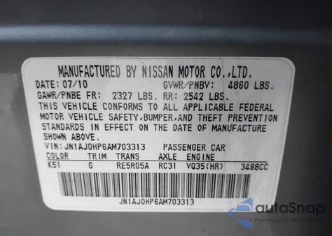 2010 Infiniti Ex35 Journey z USA, uszkodzony, nr VIN JN1AJ0HP6AM703313